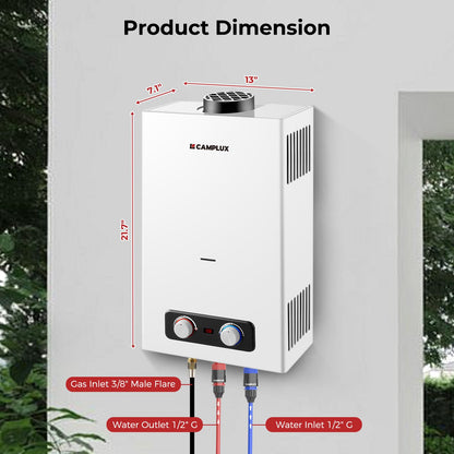 CAMPLUX 2.64 GPM Tankless Propane Water Heater, Portable Water Heater Outdoor with Overheating Protection, for Camping, Cabins, Barns, Easy Installation, 68,000 BTU, BD264