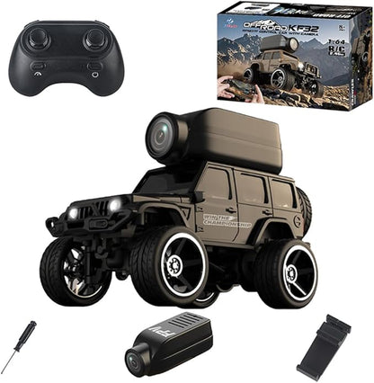 1:64 Mini Alloy Video RC Car – APP &amp Remote Control Built-in Camera for Real-Time Viewing Shock-Absorbing Climbing Design LED Lights 30m Range &amp 15min Runtime（Black）