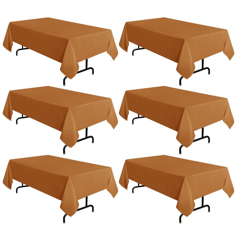 sancua 6 Pack Tablecloth Rectangular 60x102 Inch Light Brown, Thanksgiving Table Cloth Rectangle for 6 Foot Tables - Stain and Wrinkle Resistant Washable Polyester Cover for Fall Dining Parties Bronze