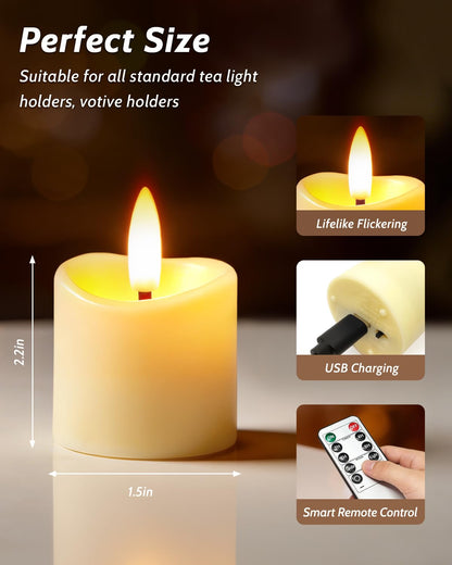 NVJGROP Rechargeable Flameless Candles with Remote Timer, 1.5"x2" LED Votive Fake Candles, Flickering Tea Lights Candles Battery Operated for Wedding Party Windows Table Home Decor (6 Pack)