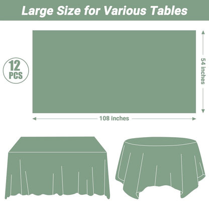QZYL 12 Pcs Rectangle Tablecloth, 54 X 108 Inches Plastic Table Cover, Sagegreen Disposable Table Cloth Party Decorations, Robust Table Cover Birthday Party, Baptism Decorations and Home Essentials