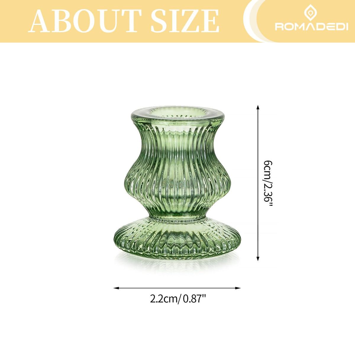 Romadedi Glass Candle Holders for Candlestick - 2 Pcs Green Ribbed Tapered Candle Holder Decor for Table Centerpiece Christmas Party Living Room Dinner Advent