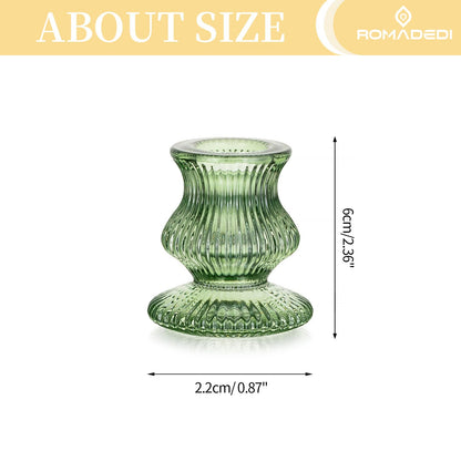 Romadedi Glass Candle Holders for Candlestick - 2 Pcs Green Ribbed Tapered Candle Holder Decor for Table Centerpiece Christmas Party Living Room Dinner Advent