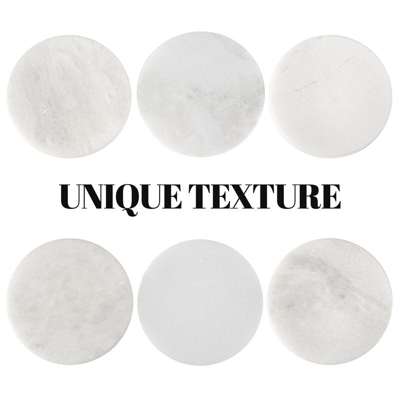 Koville White Marble Coasters Set of 6 for Coffee Table, 3.9" Inches Handmade Round Coaster, Luxury Aesthetic Modern Drink Coaster for Table Décor Home Décor, Coasters for Dining, Bar or Office