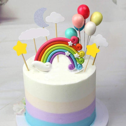 Palksky Colorful Rainbow Cake Topper/Wedding Cake Flags/Cupcake Picks Set -Include Cloud Balloon Moon Stars/Boy Girl Kid Birthday Baby Shower Party Baking Decoration Supplies