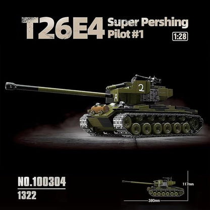 39059 T26E4 Super Pershing Test Vehicle No.1 Building Block Set 1322 Pieces Military 1:28 Scale Tank Model Toys Ideal Gift for Room Decoration or Collection