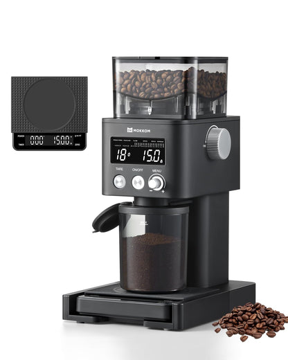 MOKKOM Electric Coffee Grinder with Removable Coffee Scale, Anti-static Conical Burr Coffee Bean Grinder,31 Precise Settings for Espresso Pour Over, French Press, Black