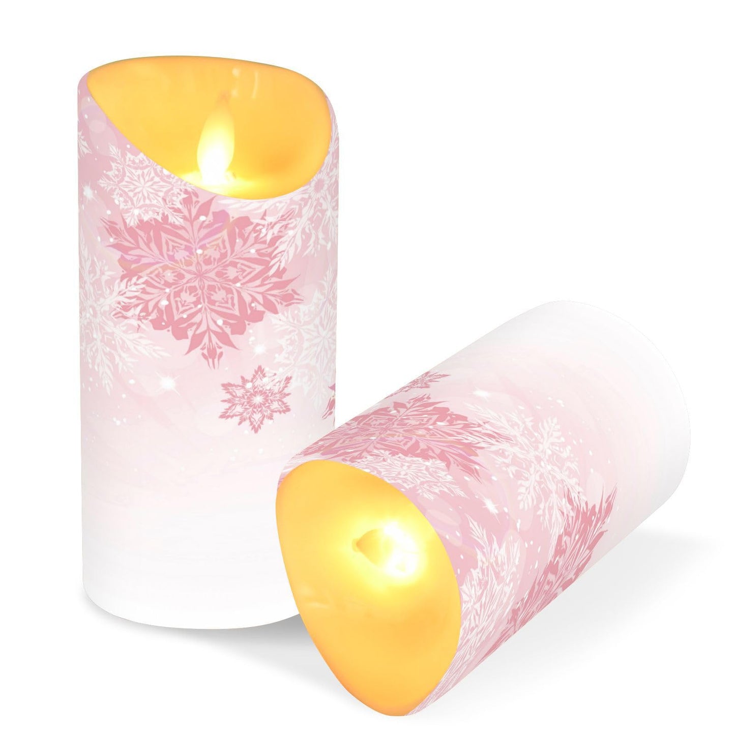 Christmas Flameless Candles Set of 2 Pink Snowflakes Realistic LED Candles with Remote Battery Operated Holiday Decorations