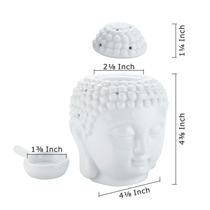 Tvoip 1PCS Ceramic Buddha Head Essential Oil Burner with Candle Spoon, Aromatherapy Wax Melt Burners Oil Diffuser Tealight Candle Holders Buddha Ornament for Yoga Spa Home Bedroom Decor Gift (White)