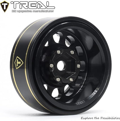 TREAL 1.0 Beadlock Wheels 12 Spokes Classic Rims (4P) for SCX24 AX24 FCX24 TRX4M 1/24 1/18 Crawler Car-Type I(Black)