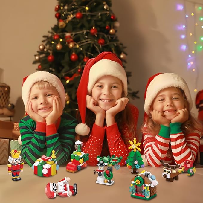 JOICEE Christmas Ornaments Building Blocks 18 Pack Xmas Tree Ornaments Building Sets with Strings Hanging Decoration Toys for Kids Holiday Party Favors Gifts Stocking Stuffers