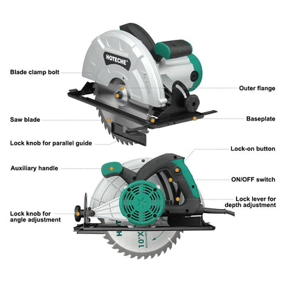 Hoteche 10-Inch Compact Portable Table Saw with Saw Blade for Desktop Use