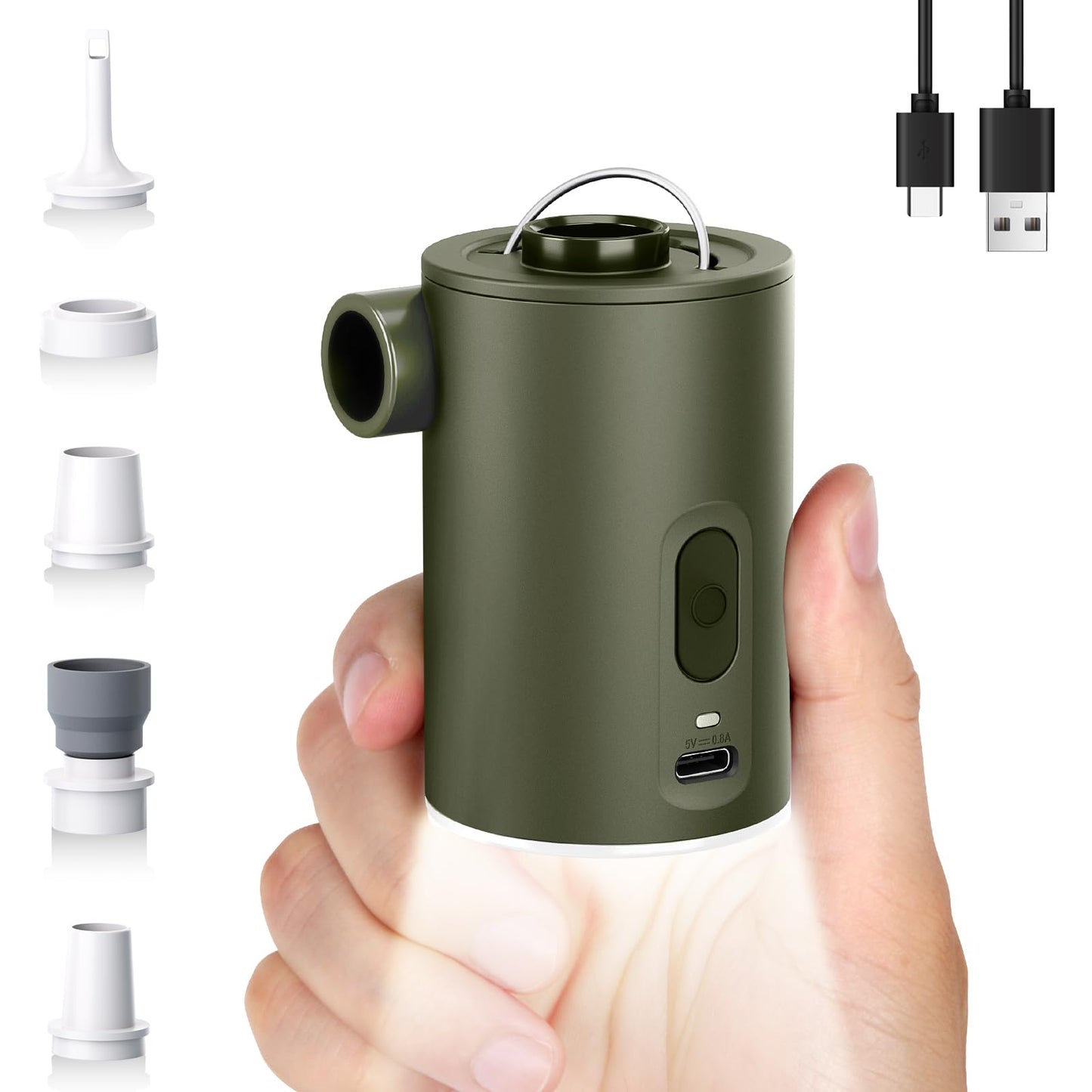 Portable Air Pump for Inflatables, Ultra-Mini Air Mattress Pump 4X with 1600mAh Battery & Camping Light, USB Rechargeable Air Pump for Swimming Rings, Pool Floats, Sleeping Pads, Vacuum Storage Bags