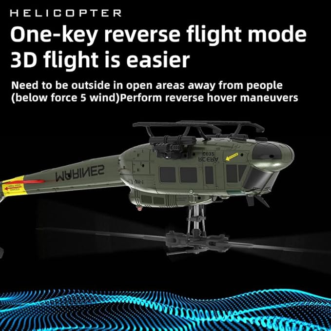 RC ERA C032 RC Helicopter 1/48 Scale 2.4G 6CH UH-1 Huey Flybarless RC Helicopter 6-Axis Gyroscope Stabilization with Altitude Hold &amp 3D Inverted Flight for Adults Enthusiasts 1 Battery