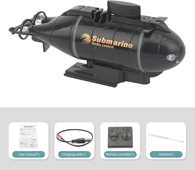 Mini Remote Control Submarine Boat Nuclear Submarine RC Race Boat 6CH High Speed Waterproof Diving in Pools Lake Gift Toy Kids Boys(Black)