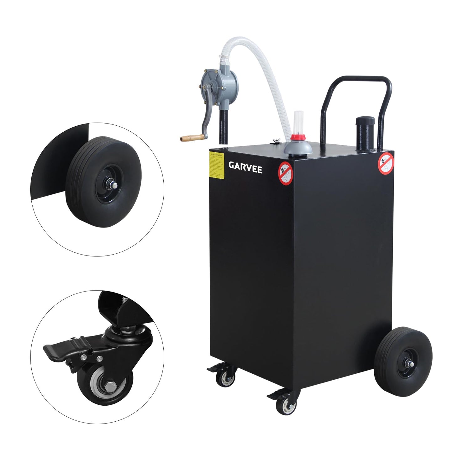 Garvee 45 Gallon Portable Fuel Caddy with Manual Transfer Pump, Heavy Duty Fuel Storage Tank on 4 Wheels, Gasoline Diesel Fuel Container for Trucks, Boats, ATVs, Lawn Mowers, Black