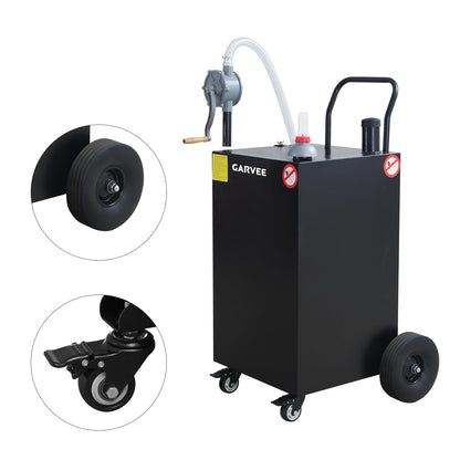 Garvee 45 Gallon Portable Fuel Caddy with Manual Transfer Pump, Heavy Duty Fuel Storage Tank on 4 Wheels, Gasoline Diesel Fuel Container for Trucks, Boats, ATVs, Lawn Mowers, Black