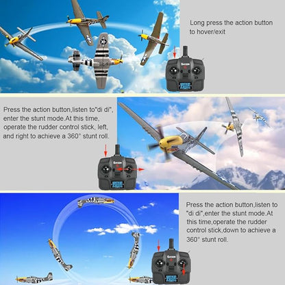 RC Plane 5CH 1406 Brushless P51D Mustang RC Airplane with 3D Aerobatic and 6-Axis Gyro 510mm 2.4GHz Radio RC Planes for Adult Beginners with Spare Battery and Propeller (Regular Version -2 Batteries)