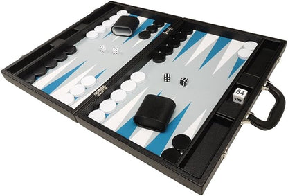 19-inch Premium Backgammon Set - Large Size - Black with White and Astral Blue Points