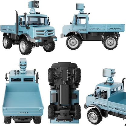 RC Military Truck 1:16 Scale Remote Control Car with Camera All Terrain Rock Crawler Off-Road Truck 2.4GHz Army Transport Vehicle with Rechargeable Battery for Adults Blue