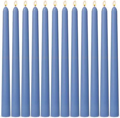 12-Pack Dusty-Blue Taper Candles, 10 Inch Unscented Dripless Candlesticks, Long-Lasting Burn Time of 7-8 Hours, Perfect for Home Décor Dinner Party Meditation