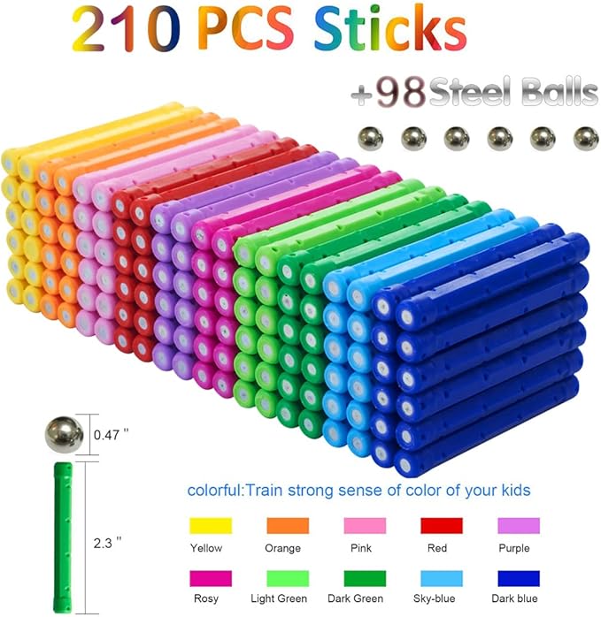 308 Pieces Magnetic Building Blocks Toys Magnet Construction Build Kit Education Toys 3D Puzzle for Kids Playing Stacking Game with Magnetic Bricks and Sticks Color Random