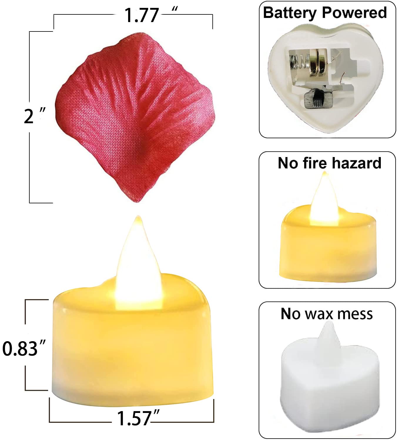 1000 Pieces Artificial Red Rose Petals with 24 Pieces Heart Romantic Flameless LED Tea Light Candles for Special Night, Love Candle for Valentine's Day, Anniversary Decorations, Party Decor
