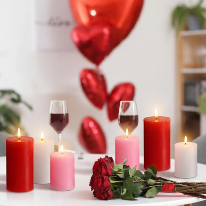 Grinsvalley 6 Pcs Mother's Day Flameless Candles LED Flameless Pillar Candles Wax LED Fake Candle with Remote and Timer Flickering H 4" 5" 6" for Home Table Dating Wedding Party Decor