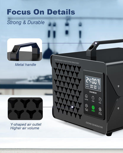 ONAMOR Digital Ozone Generator Odor Eliminator 200,000mg, Adjustable O3 & Schedule Timing, Ozone Machine Odor Removal for Home/Car/Smoke/Pet Room, Black