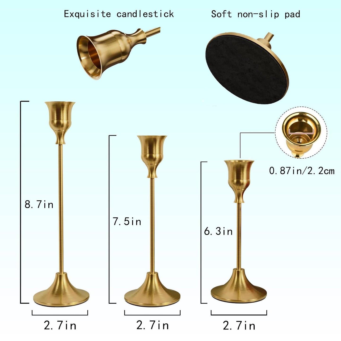 Candle Holder, Modern Minimalist Brass Gold Metal Candlestick Holders, Set of 3 Tall - Elegant Taper Candle Holders for Table Centerpiece, Wedding, Dinner Party Home Decor (2 Set 6 pcs)