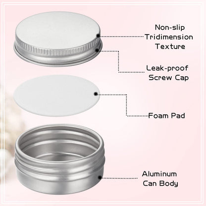 Zubebe 200 Pack Metal Tins with Lids Bulk Screw Top Aluminum Tin Containers Round Tin Cans for Cosmetic Lip Balm DIY Salves Candles Wax with 5 Markers 10 Sheets Label Stickers (Silver,0.5 oz)
