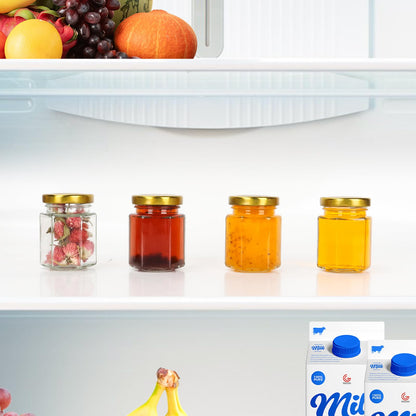 Keketin 3 oz Honey Jars,30 Pack Hexagonal Glass Jars with Gold Lids,90ml Small Canning Jar Mini Storage Glass Jars for Jams,Fruits,Spices,Nuts,Jellies,Baby Foods