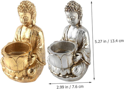 Resin Candle Holders Set Zen Statue Suitable for Meditation Feng Shui and Home Festival Decor Bring Good Luck