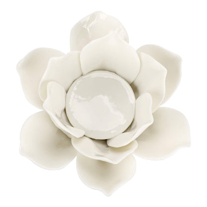 OwnMy 4.5 Inch Ceramic Lotus Flower Tea light Holder Lotus Petals Candle Holder Candlestick, Votive Flower Tealight Candle Holder Candle Lamps Holder with Gift Box for Home Decor Wedding Party (White)