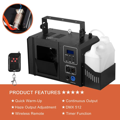 Haze Machine, 700W Continuous Output Fog Machine with Wireless Remote and DMX, Enhances Light Shows – Perfect for Stage, Parties, Halloween, and Clubs