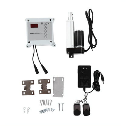Automatic Chicken Coop Door Timer Remote Control Solar Powered Light Sensor Safe Opener Kit for Poultry Run Duck Coop(US Plug)