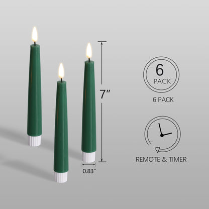 Eywamage Short Green Flameless Taper Candles with Remote, Flickering Spring Battery LED Wax Candlesticks Set of 6