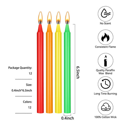 Likejarcand 24 pcs Colored Candle Chime,Spell Candles Unscented Colored Candles Mini Taper,16cm-6.5Inch Tall 0.4 Inch Diameter, Candle Holder Rituals, Prayer, Meditation (24, 16cm)
