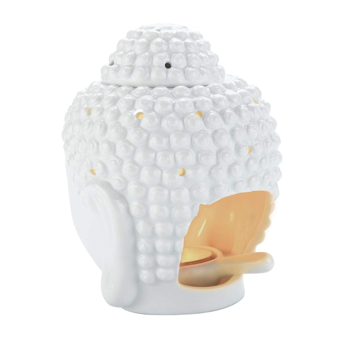 Tvoip 1PCS Ceramic Buddha Head Essential Oil Burner with Candle Spoon, Aromatherapy Wax Melt Burners Oil Diffuser Tealight Candle Holders Buddha Ornament for Yoga Spa Home Bedroom Decor Gift (White)