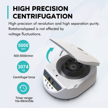 LAB FISH Lab Benchtop Centrifuge Machine 8 x 2ml/5ml/10ml/15ml Capacity Test Tubes,Low Speed 500-5000r/min,Max 3074xg RCF