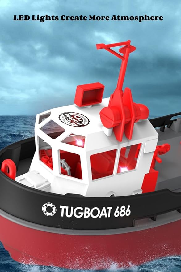 RC Boat 1/72 RC Tugboat for Pools and Lakes 2.4Ghz High-Speed Remote Control Boat with LED Lights and Low Battery Alarm for Teen and Adults