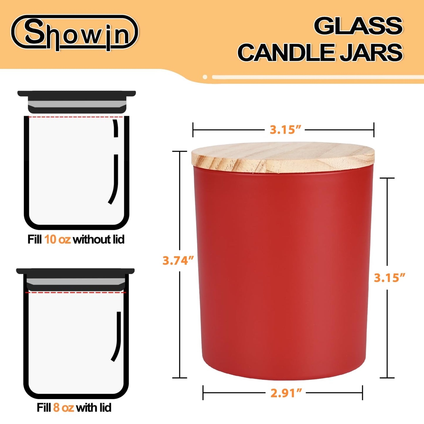 SHOWIN 10 OZ Thick Candle Jars for Making Candles 15 Pcs, Empty Jars with Wood Lids for Candle Making, Sample Container, Christmas