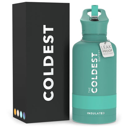Coldest Insulated Water Bottle with Straw Lid - Stainless Steel Metal Insulated Bottle for Men & Women (Terraform Green, 64 oz)