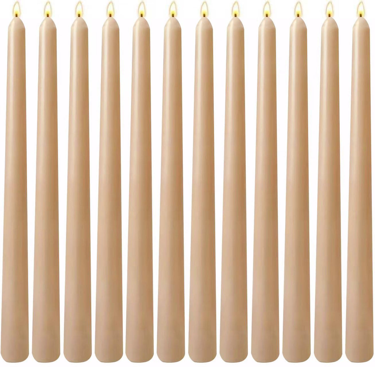 12-Pack Light-Mocha Taper Candles, 10 Inch Unscented Dripless Candlesticks, Long-Lasting Burn Time of 7-8 Hours, Perfect for Home Décor, Weddings, and Events
