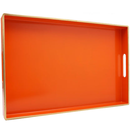 Spsyrine Orange Decorative Serving Tray with Handles, Elegant Plastic Coffee Table Tray for Ottoman, Living Room, Home Decor 15.6" X 10.2"