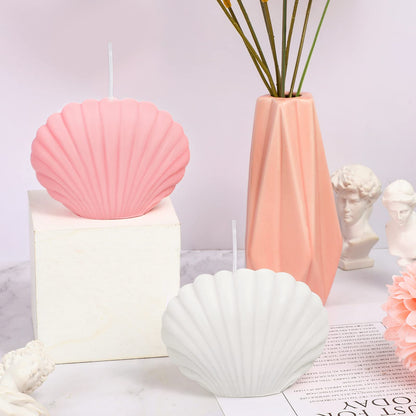 2 Pieces Seashell Scented Candles Aesthetic Trendy Candles Hand Poured Soy Wax Handmade Freesia Seashell Shape for Danish Pastel Room Decor, White, Pink(Cute Style)