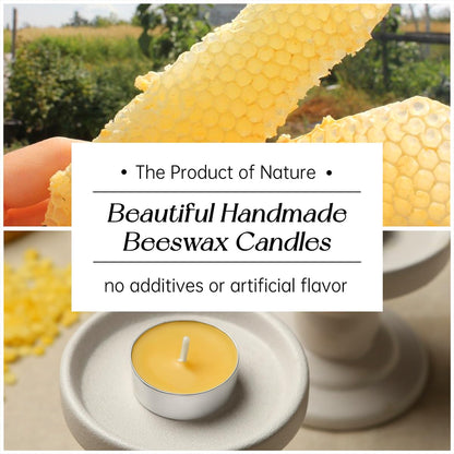 Beeswax Tea Candles in Cup, 24 Pcs, Natural Beeswax Tealight Candles with 4 Hours Burn Time for Home Decor, Air Purification, Honey Scent Pure Bees Wax Tea Light Candle