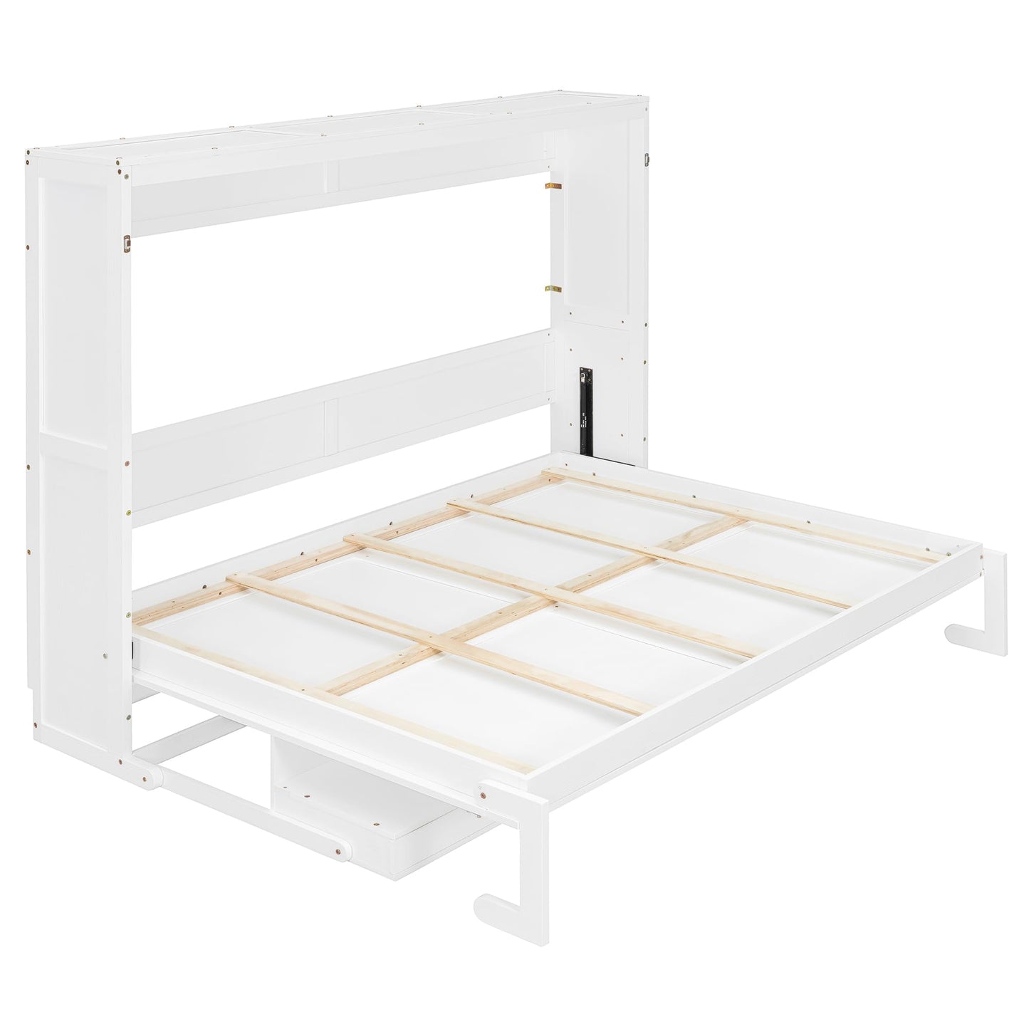 DNYN Murphy Bed with Vanity Desk and Center Mirror for Bedroom/Guest Room, Space-Saving Queen Size Foldable Wall Bed Frame with 2 Side Storage Drawers, No Box Spring Needed