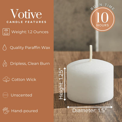 Simply Soson Votive Candles Bulk, 24 White Votive Candles, 10 Hours Burn time, Small Candle, Unscented Candle, Votives for Wedding, Birthday, Holiday & Home Decor