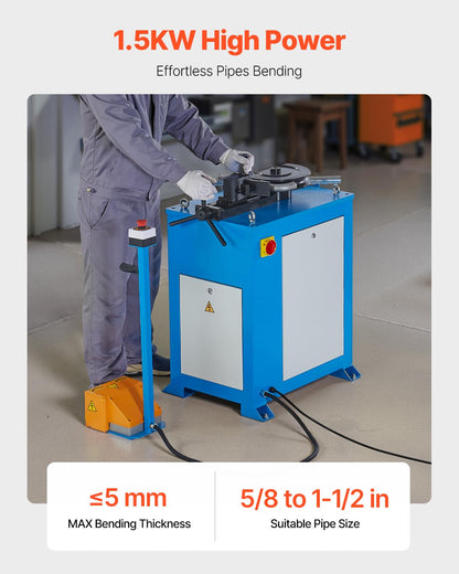 VEVOR Electric Tube Bending Machine, 1.5 KW Electric Tube Bender for 5/8 to 1-1/2 inch Pipes, Pipe Bender Machine with 5 Set Dies, Manual & Auto Modes and 180° Max Bending Angle (220V 60Hz 3-Phase)